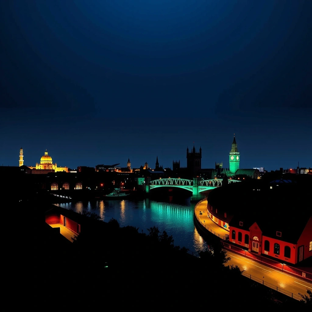 Pixel art Dublin city skyline silhouette